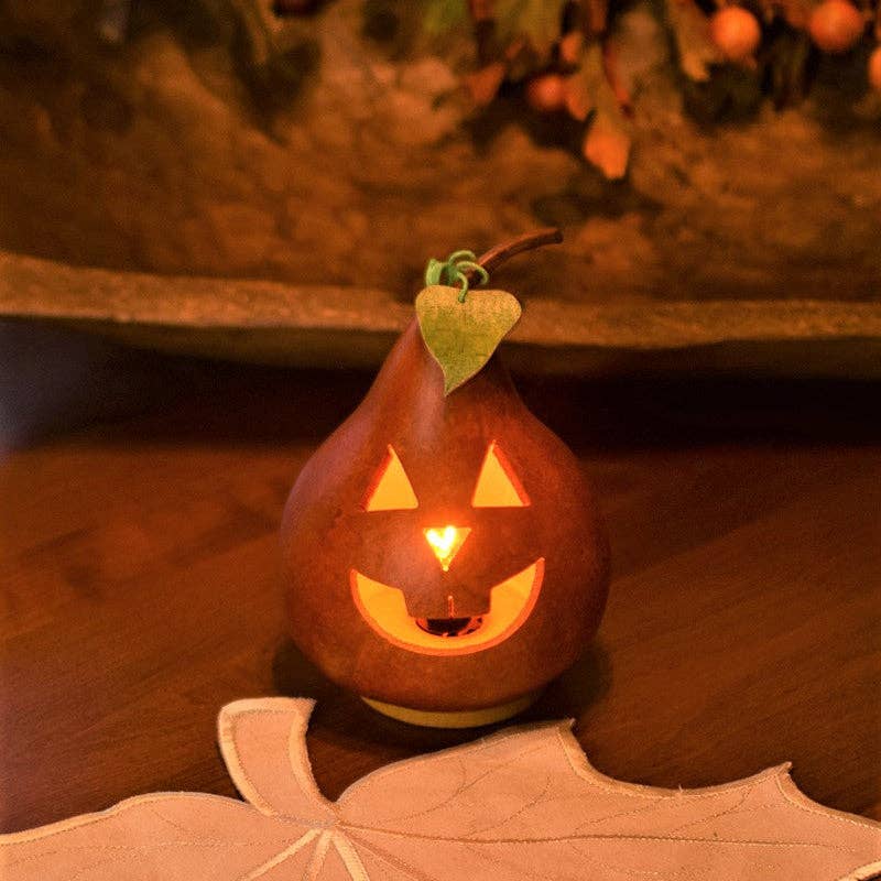 Hand-Crafted Pumpkin Gourd - Traditional Jack Small Lit