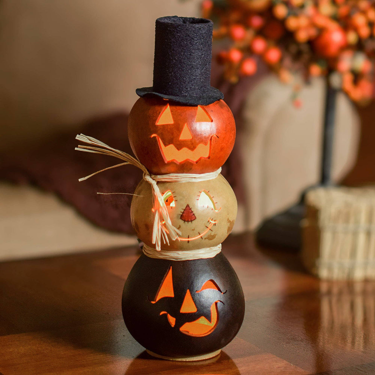 Hand-Crafted Tiered Gourd - Jack Stack Medium Tall Lit