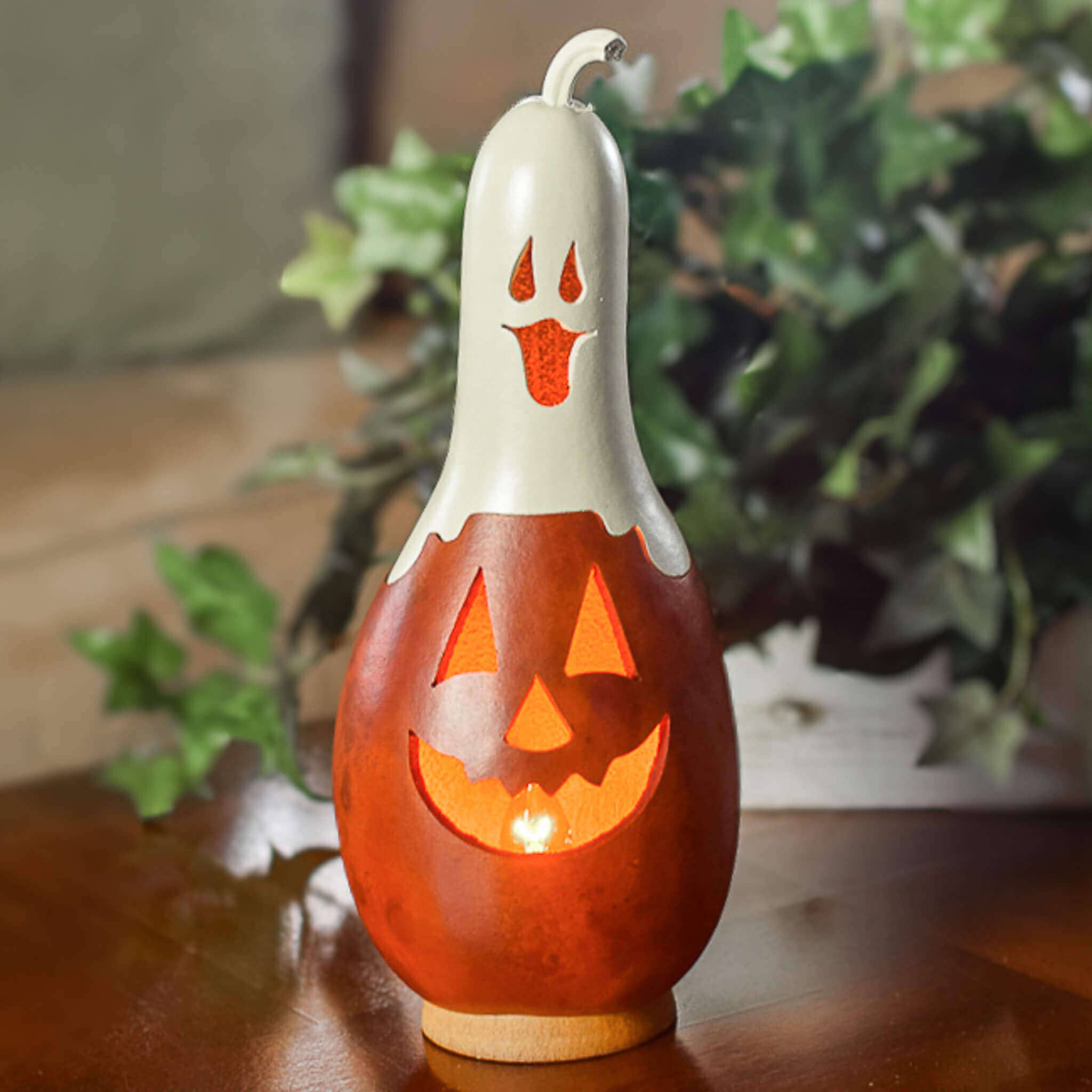 Hand-Crafted Gourd - Casper Jack Small Tall Lit - Fall Decor