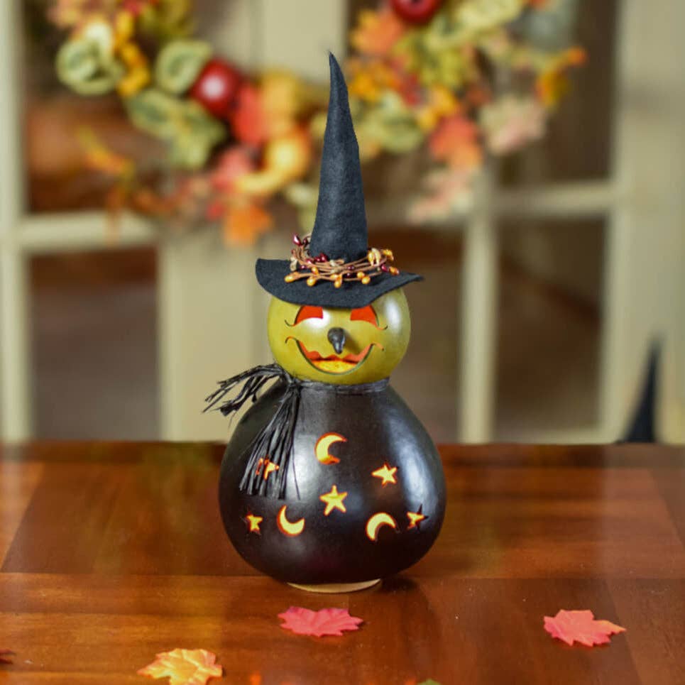 Hand-Crafted Witch Gourd - Fiona Medium Lit - Halloween