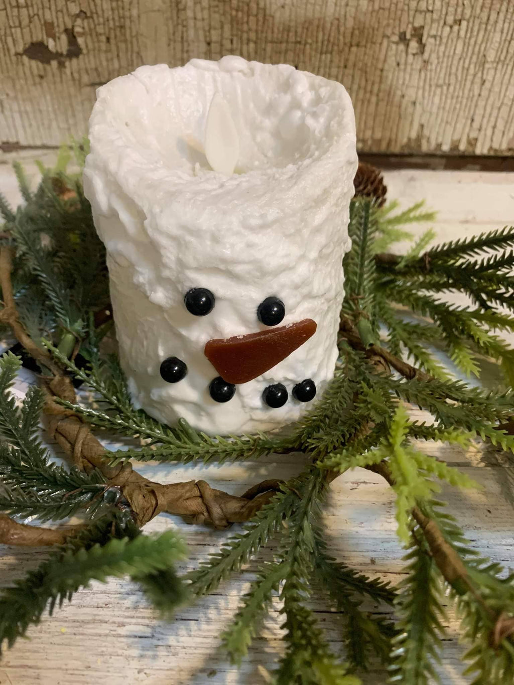 Snowman Bumpy White Moving Flame LED Candle 3in by 4in