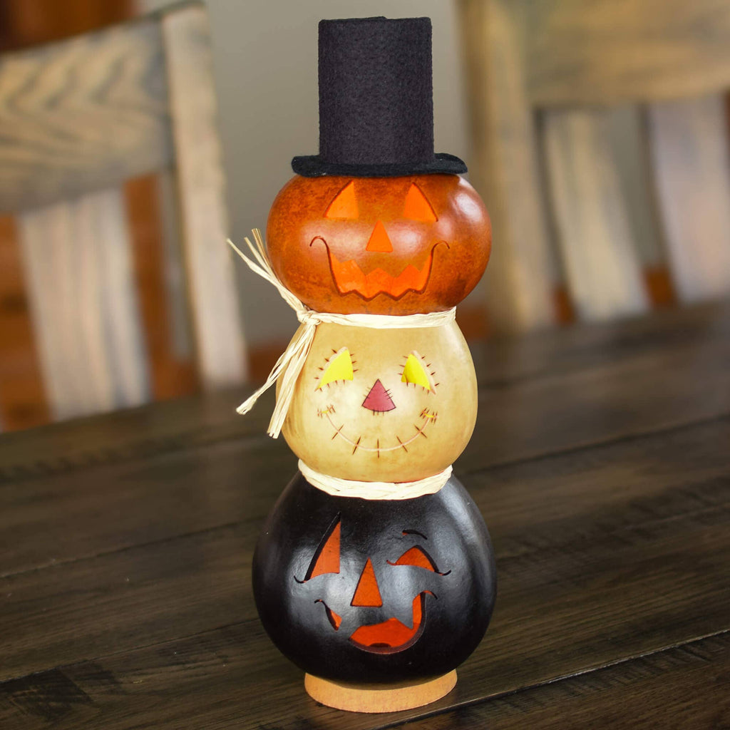 Hand-Crafted Tiered Gourd - Jack Stack Medium Tall Lit