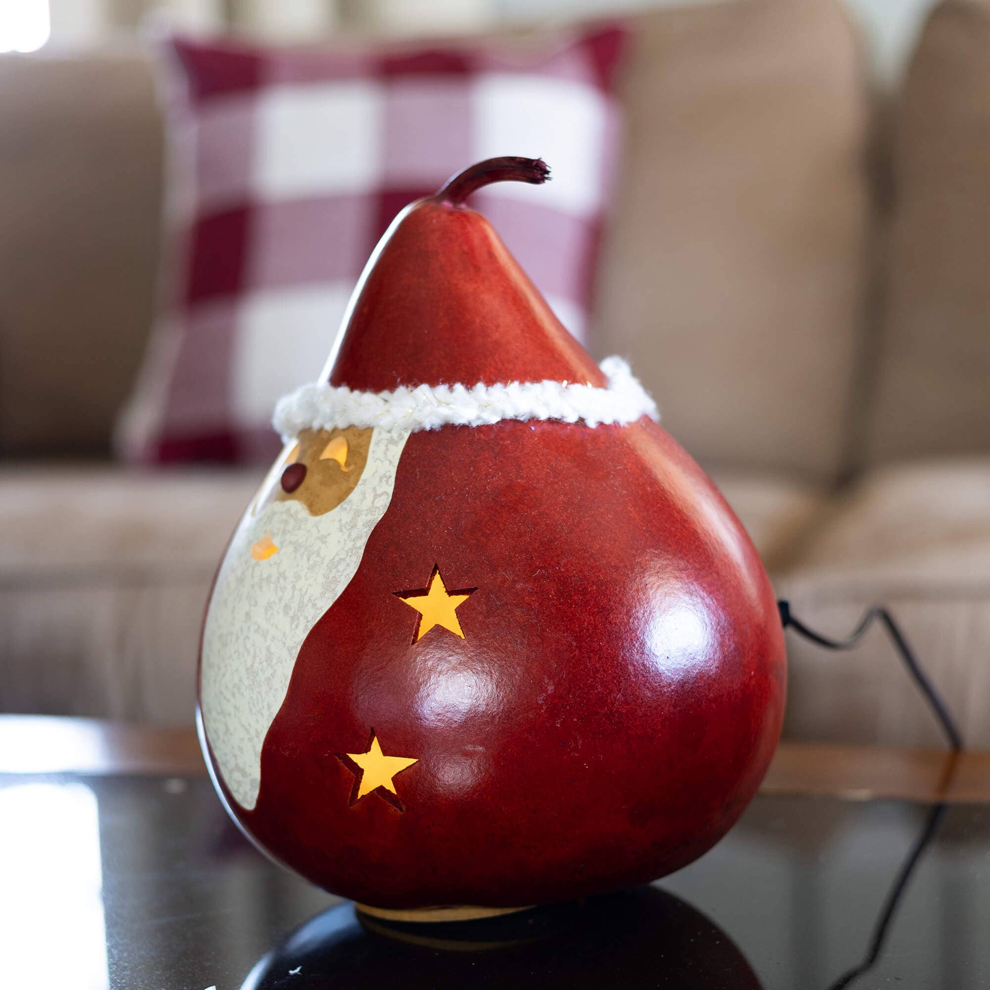 Hand-Crafted Christmas Gourd Luminary - Santa Large Lit