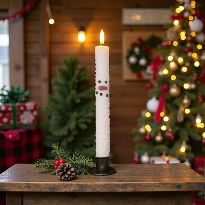 Snowman Bumpy White Taper Candle 10in 2 pack