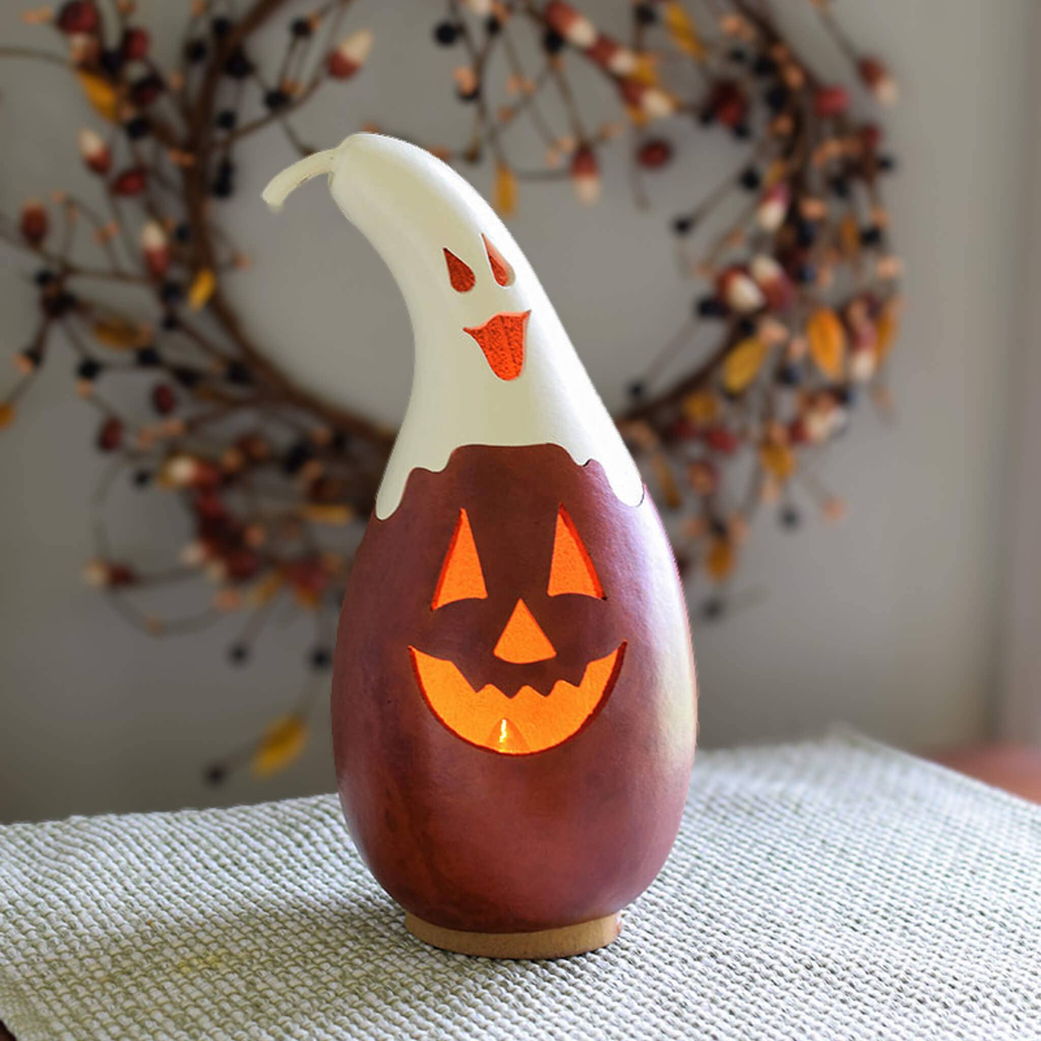 Hand-Crafted Gourd - Casper Jack Small Tall Lit - Fall Decor
