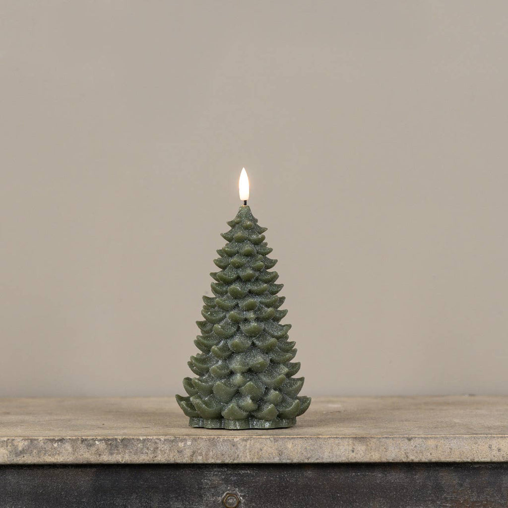 8" GREEN SHIMMER 3D FLAME BALSAM TREE CANDLE