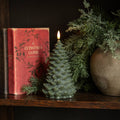 8" GREEN SHIMMER 3D FLAME BALSAM TREE CANDLE