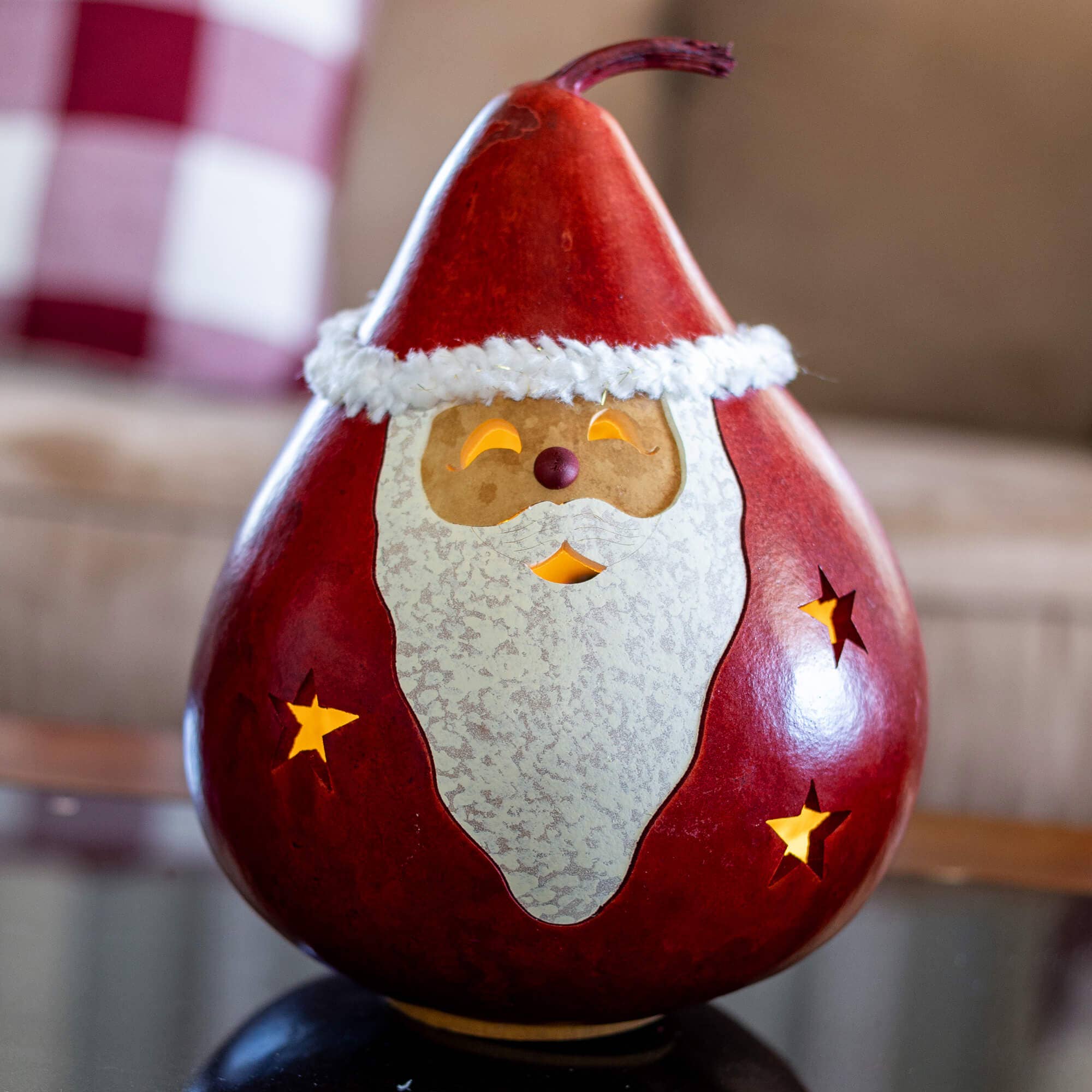 Hand-Crafted Christmas Gourd Luminary - Santa Large Lit