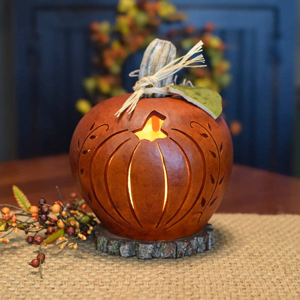 Hand-Crafted Gourd - Pumpkin Silhouette Lit - Fall Decor