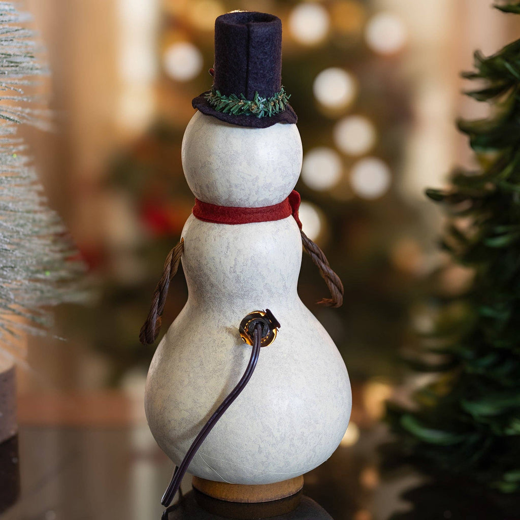 Hand-Crafted Snowman Gourd Luminary - Blizzard Medium Lit