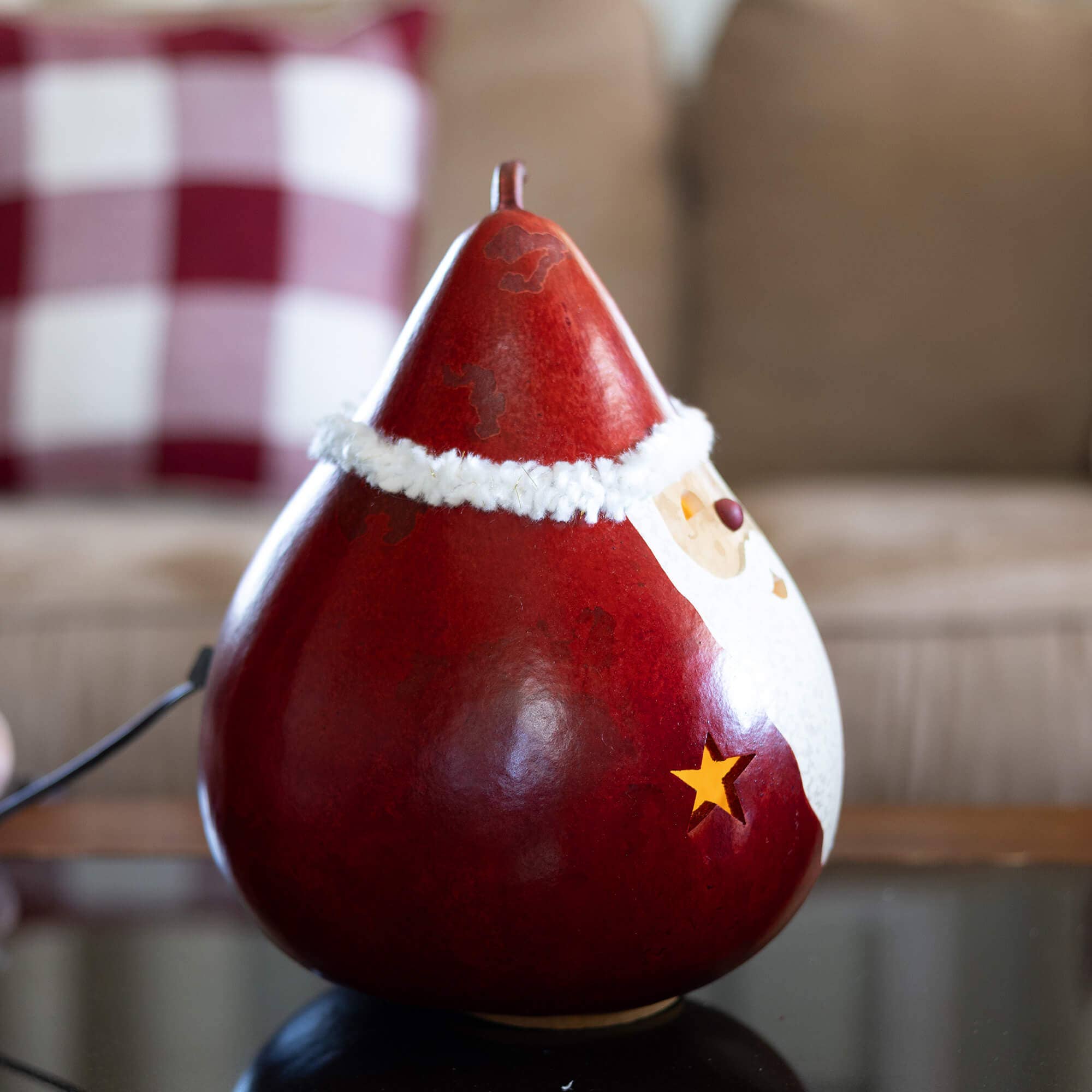 Hand-Crafted Christmas Gourd Luminary - Santa Large Lit