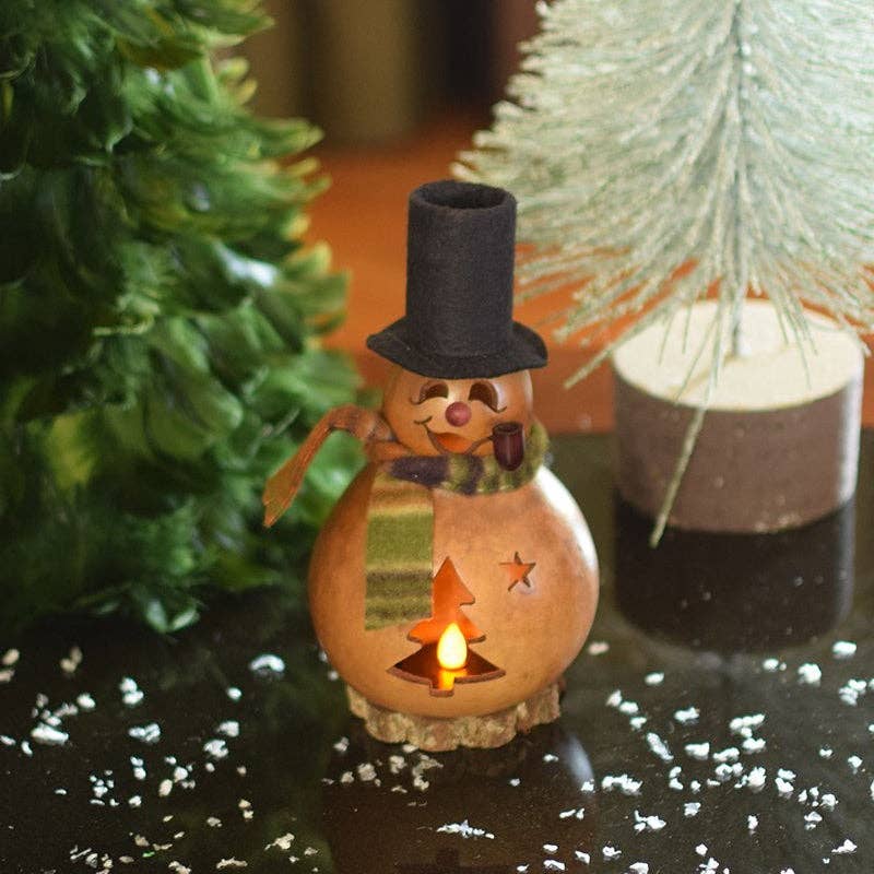 Hand-Crafted Snowman Gourd - Flurry Miniature - Winter Decor