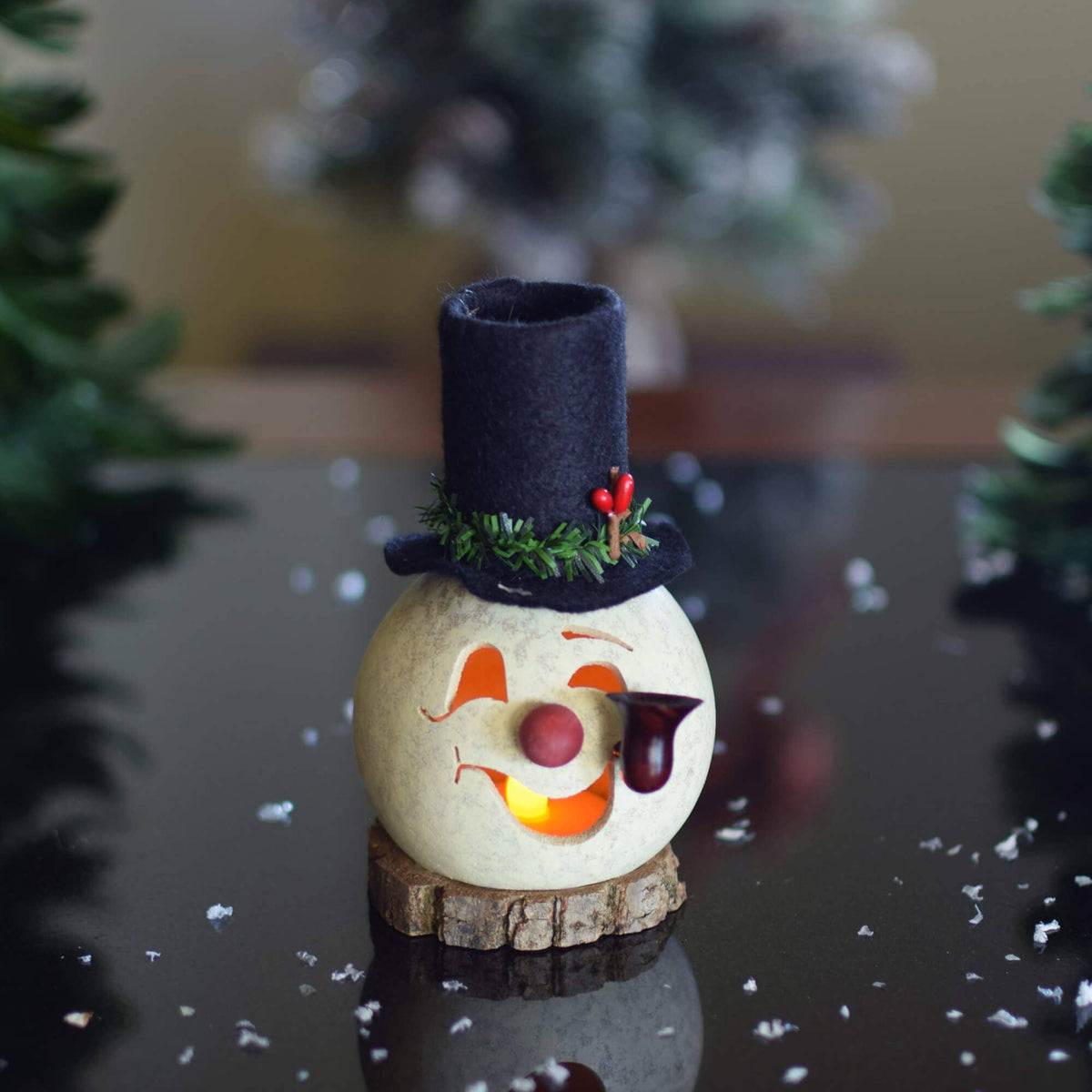 Hand-Crafted Snowman Head Gourd - Clyde Miniature