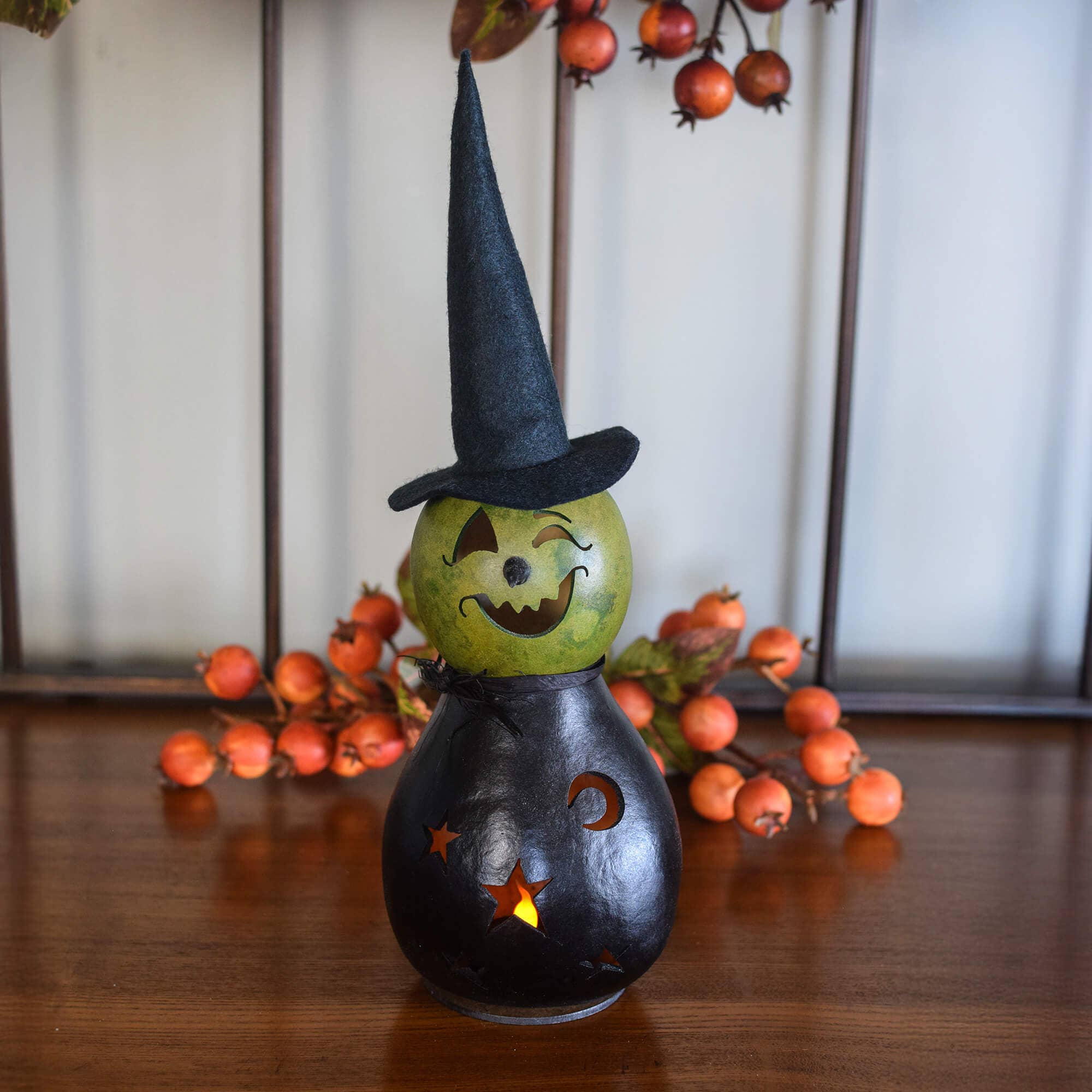 Hand-Crafted Witch Gourd - Fiona Miniature - Halloween Decor