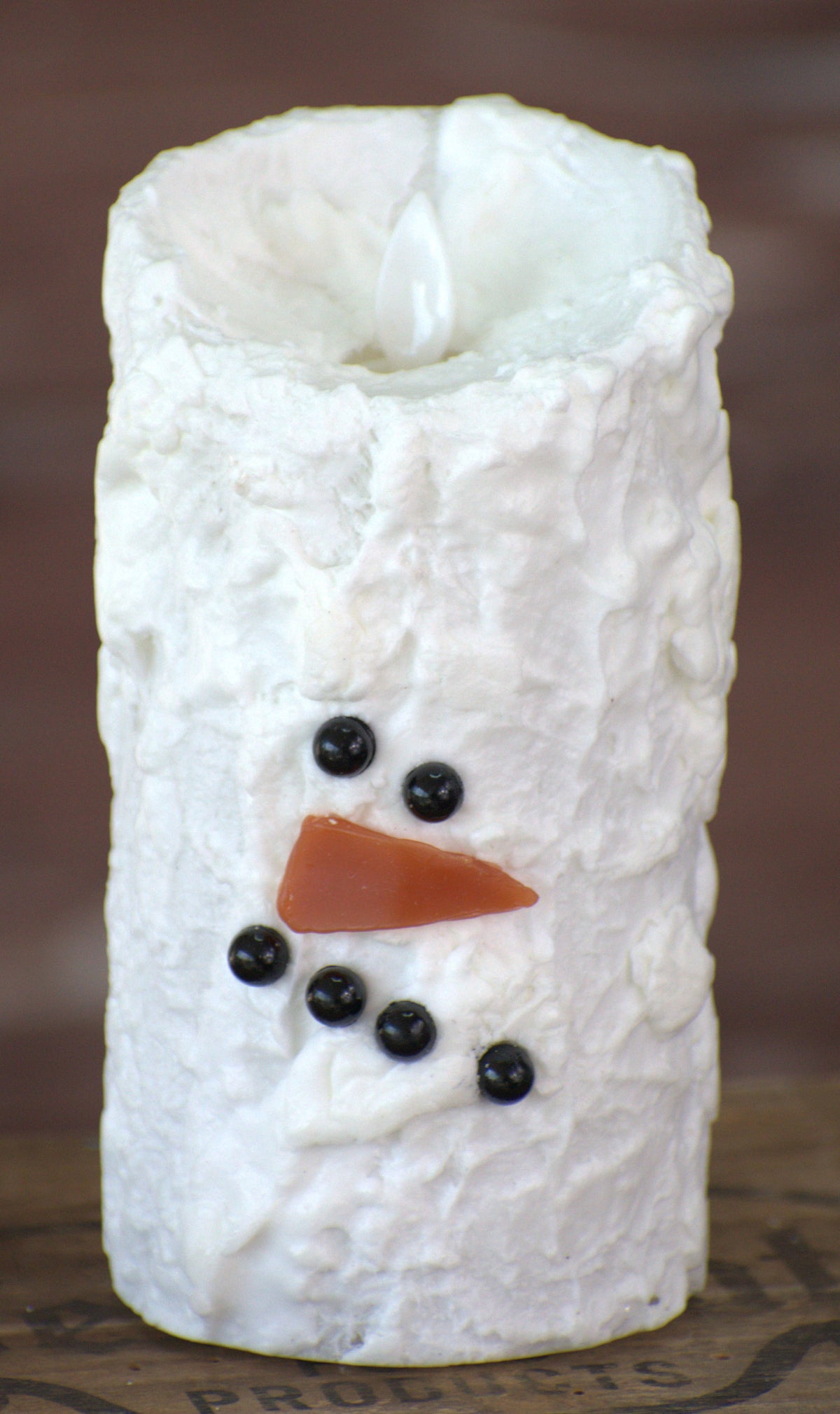 Snowman Bumpy White Moving Flame LED Candle 3in by 6in