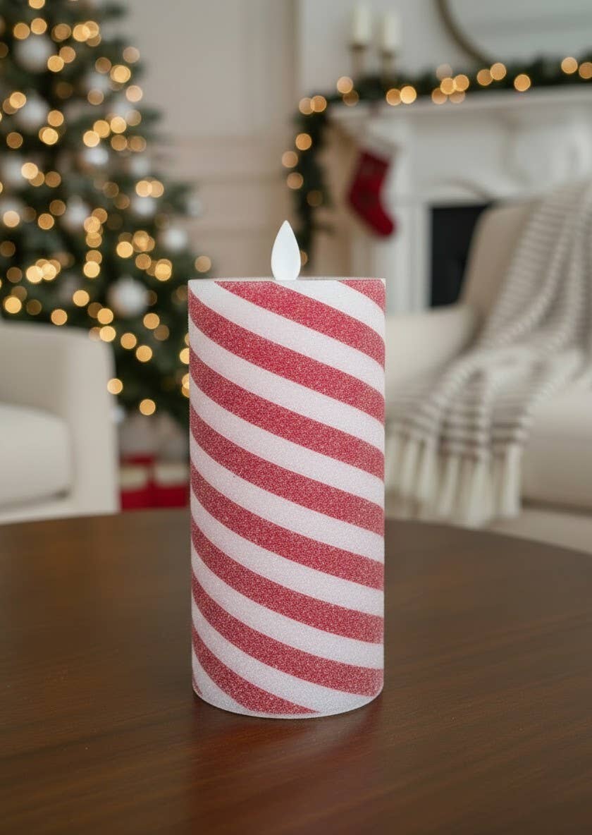 Candy Cane Moving Flame LED Candle 3x6in