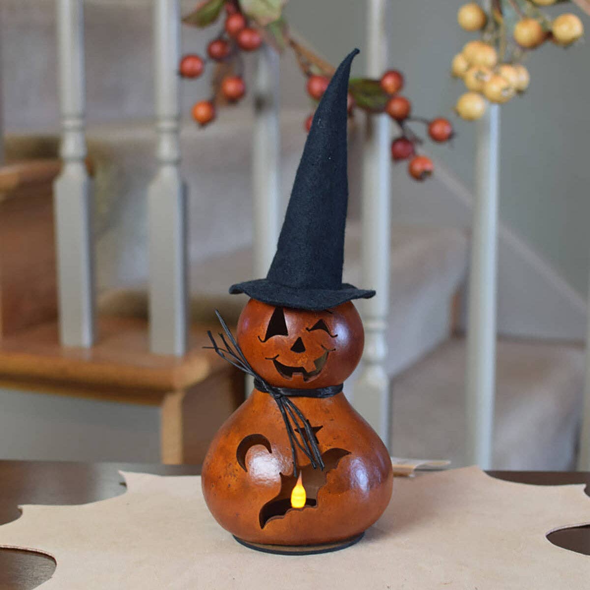 Hand-Crafted Witch Gourd - Reba Miniature - Halloween Decor