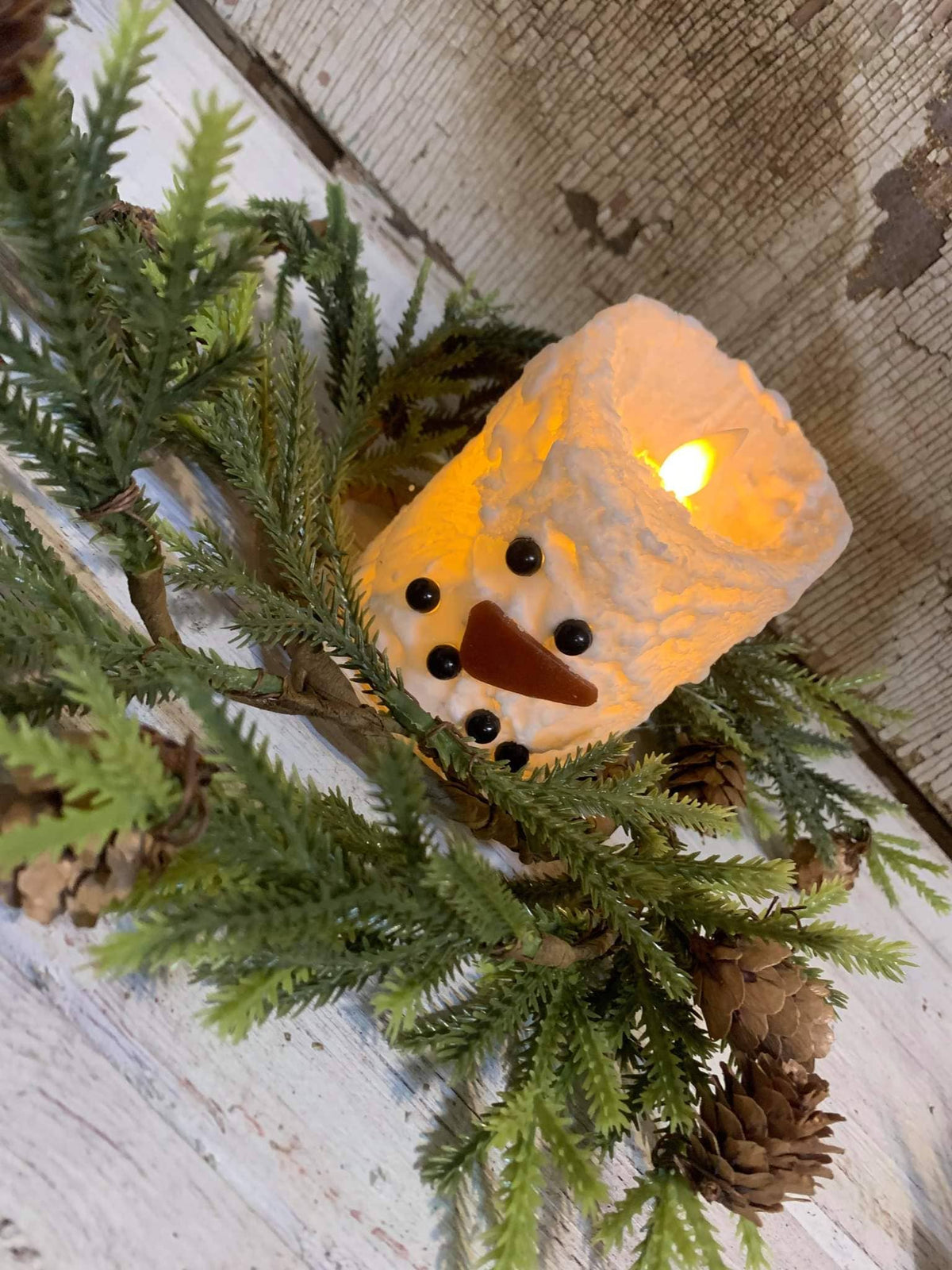 Snowman Bumpy White Moving Flame LED Candle 3in by 4in