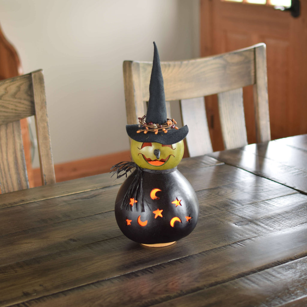 Hand-Crafted Witch Gourd - Fiona Medium Lit - Halloween