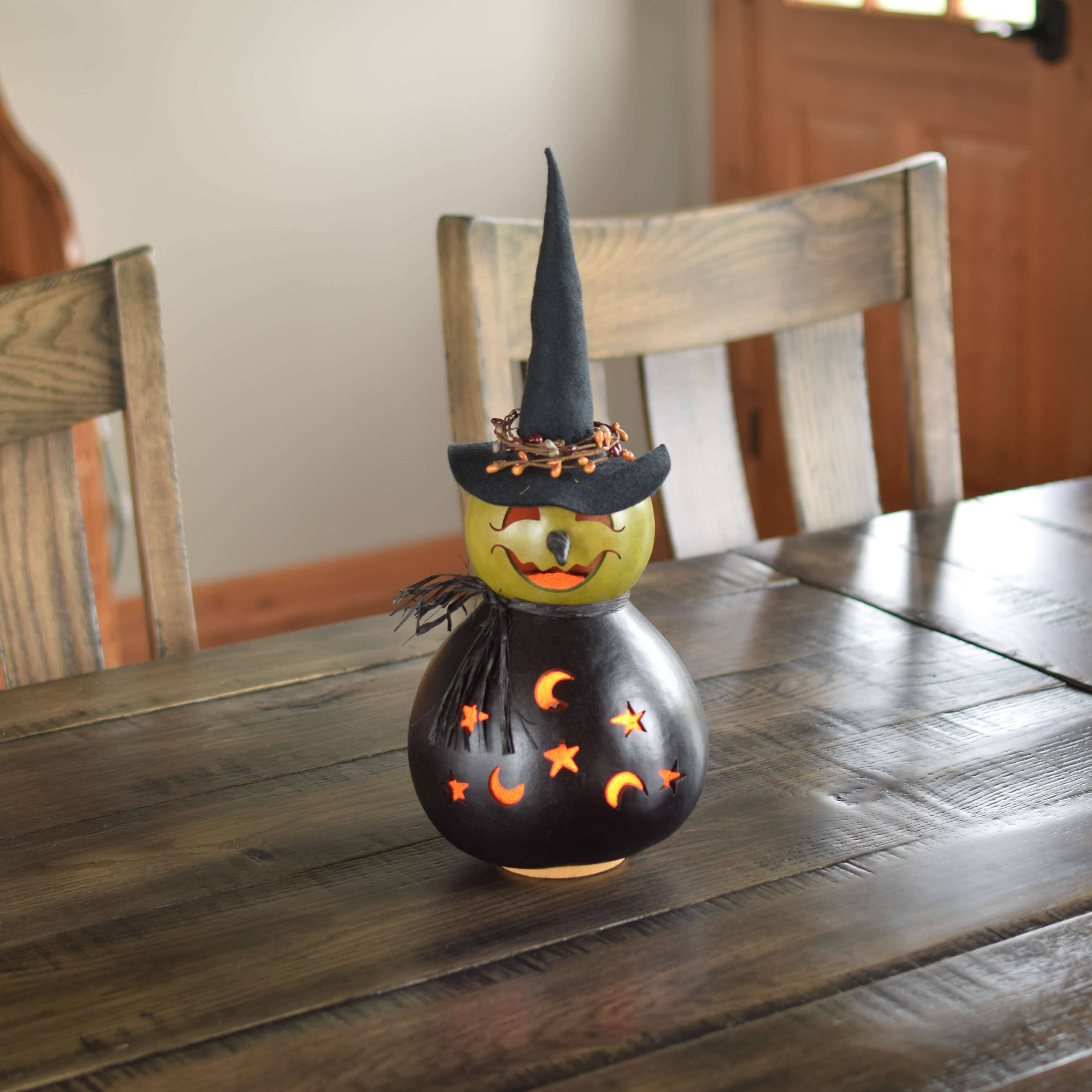 Hand-Crafted Witch Gourd - Fiona Medium Lit - Halloween