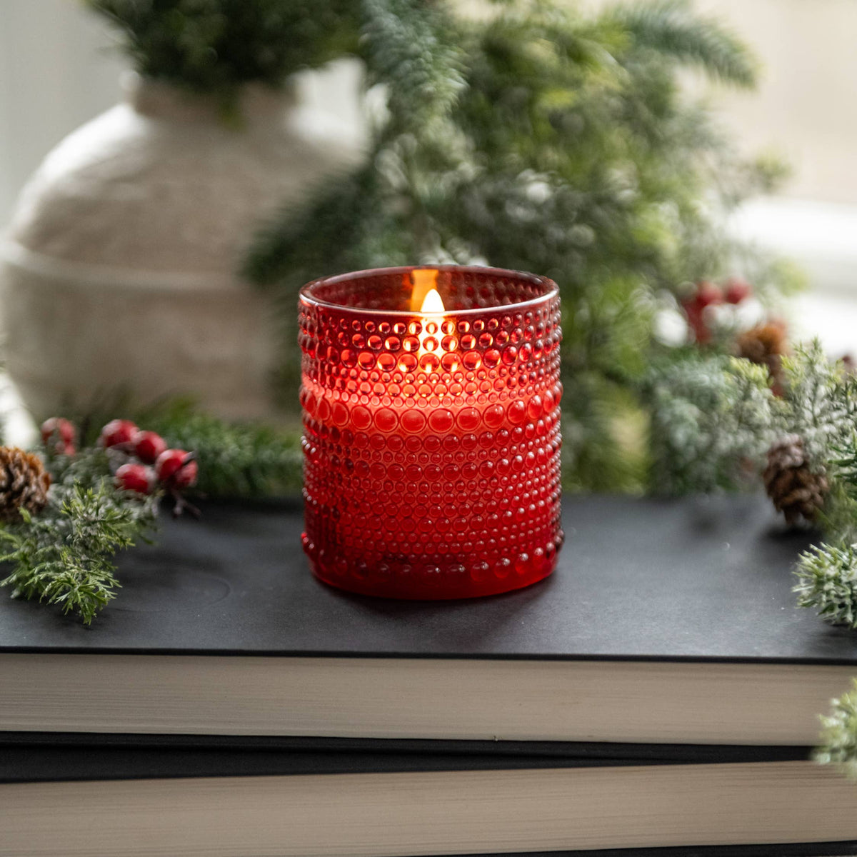 3.25" RED DOTTED GLASS 3D FLAME CANDLE