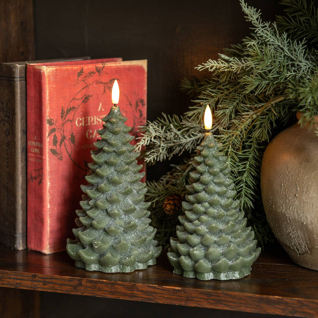 7" GREEN SHIMMER 3D FLAME BALSAM TREE CANDLE