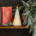 9" CREAM SHIMMER 3D FLAME FIR TREE CANDLE