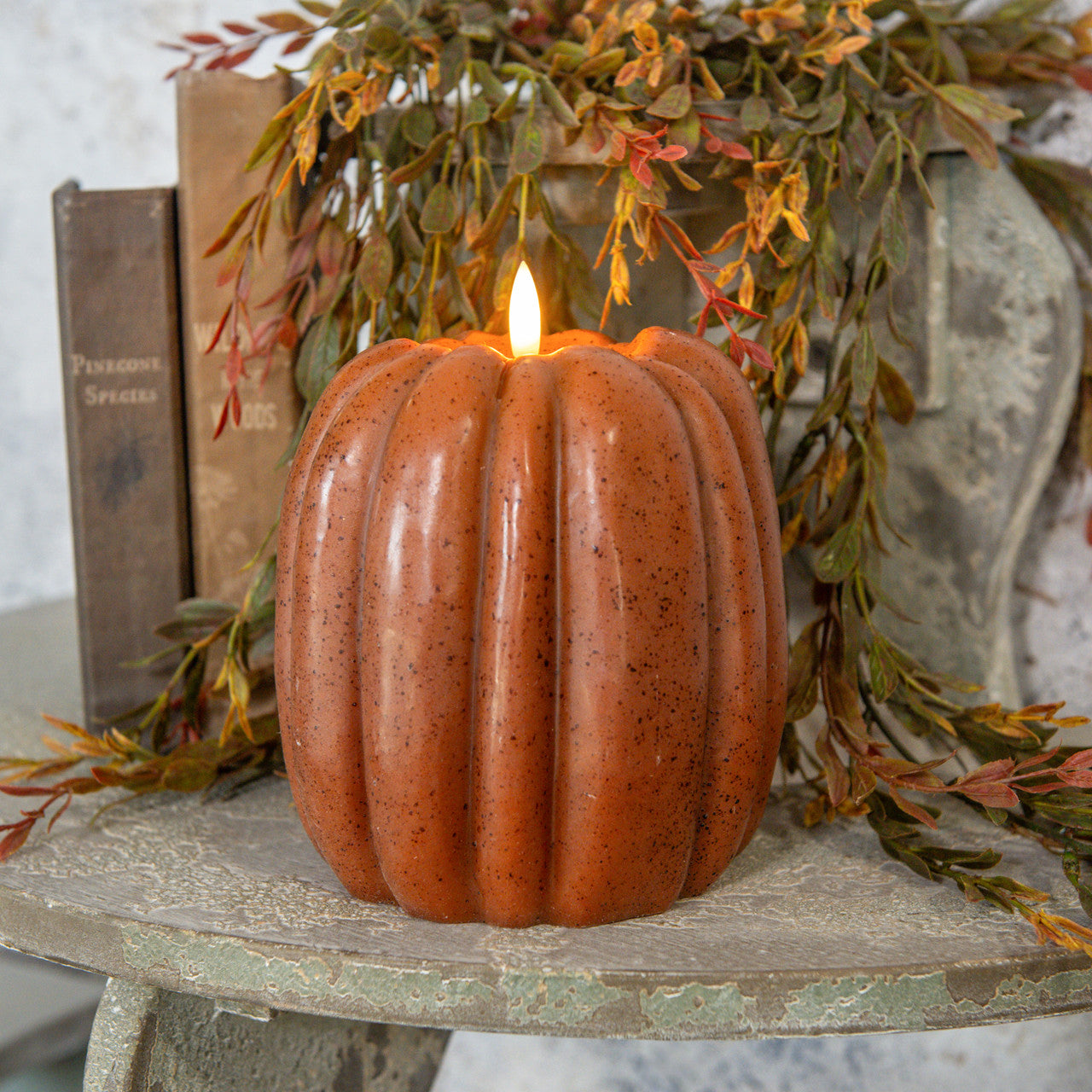 6.5" BRONZE 3D FLAME PUMPKIN CANDLE