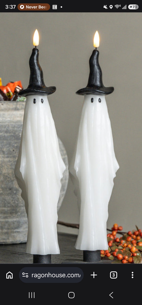 12" 3D FLAME GHOST W/ WITCH HAT TAPER CANDLES