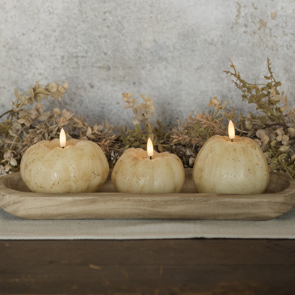 3.5" CREAM 3D FLAME SHORT PUMPKIN CANDLE