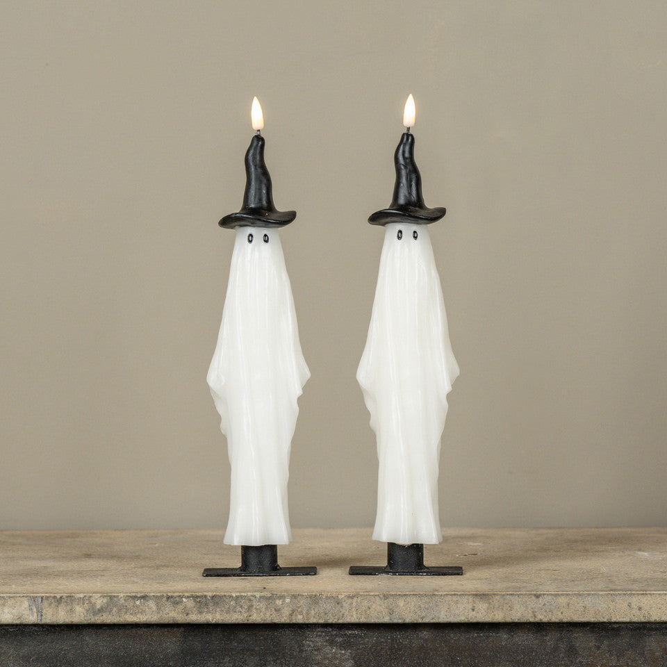 12" 3D FLAME GHOST W/ WITCH HAT TAPER CANDLES
