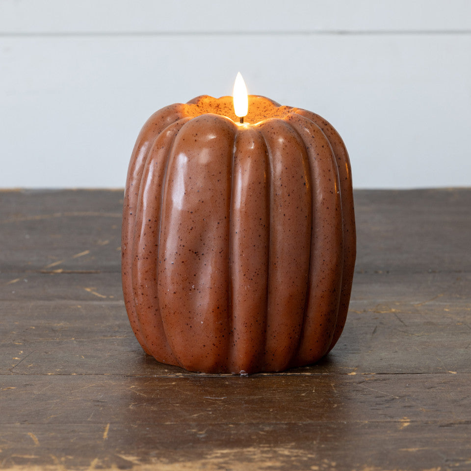 6.5" BRONZE 3D FLAME PUMPKIN CANDLE